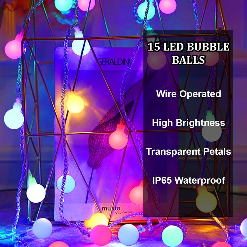 fizzytech أضواء خيط كرات الفقاعات البلاستيكية لتزيين المنزل لعيد ديوالي لحفلة عيد الميلاد عيد ديوالي نافراتري هدية عيد الحب إضاءة تزيين المنزل 15 كرة LED متعددة - Image 5