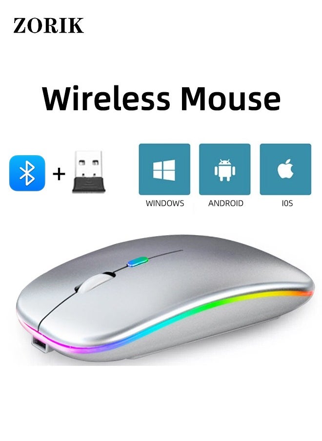 ZORIK - 600.0 mAh M40 Ultra-Thin Wireless Mouse , 2.4G Rechargeable Wireless Silent Mouse Ergonomic Design 3 Adjustable DPI Silver - Image 1