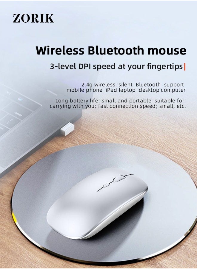 ZORIK - 600.0 mAh M40 Ultra-Thin Wireless Mouse , 2.4G Rechargeable Wireless Silent Mouse Ergonomic Design 3 Adjustable DPI Silver - Image 1