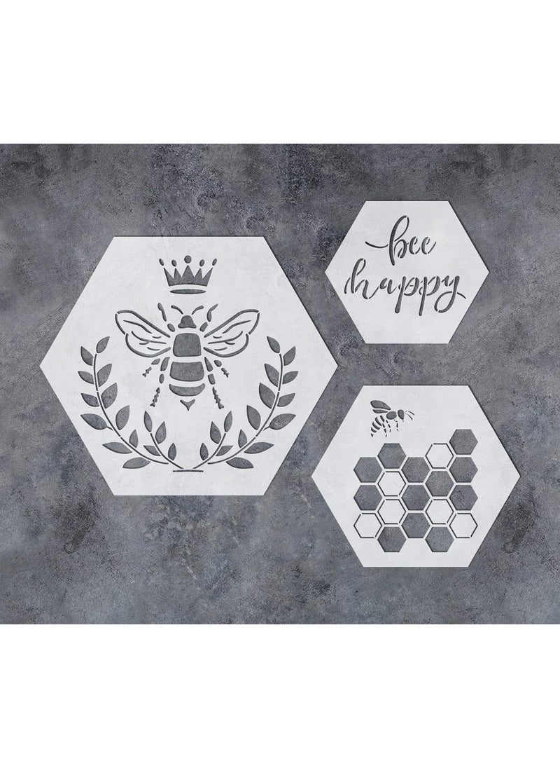 G GSS Designs GSS Designs Bee Honeycomb Stencils Set - Pack of 3 Hexagons Stencils for Painting Walls Crafts - Reusable Bee Happy Stencils for Furniture Wood Signs Canvas Home Wall Decor - Assorted Size Hexagons  - Image 1