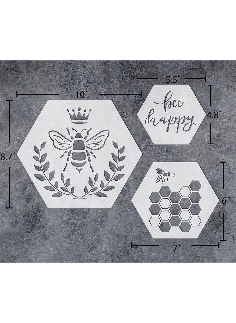 G GSS Designs GSS Designs Bee Honeycomb Stencils Set - Pack of 3 Hexagons Stencils for Painting Walls Crafts - Reusable Bee Happy Stencils for Furniture Wood Signs Canvas Home Wall Decor - Assorted Size Hexagons  - Image 4