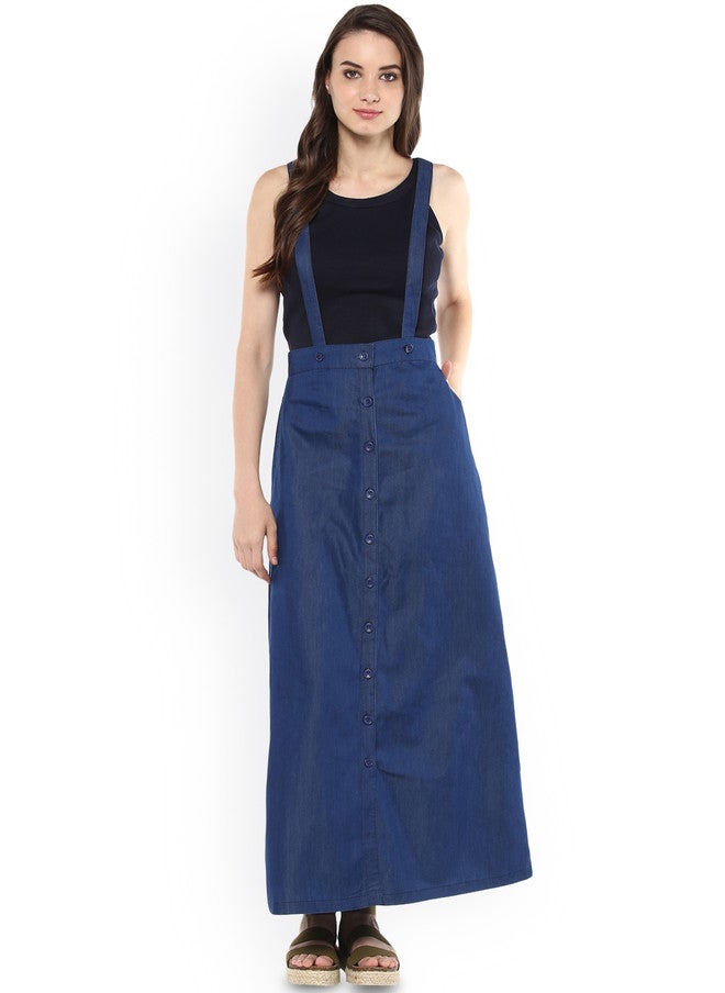 StyleStone Women Blue Denim Maxi Pinafore Skirt - Image 2