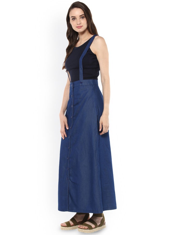 StyleStone Women Blue Denim Maxi Pinafore Skirt - Image 4