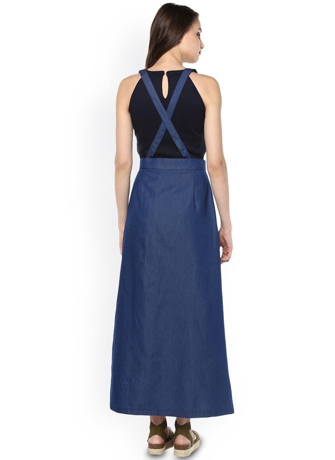 StyleStone Women Blue Denim Maxi Pinafore Skirt - Image 5