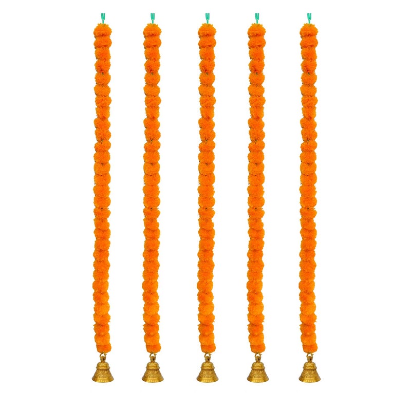 iHandikart iHandikart Artificial Garlands with Bell in The Bottom Used for Home Wedding Diwali Decoration Items Color Light Orange Pack of 5 HV31002B  - Image 2