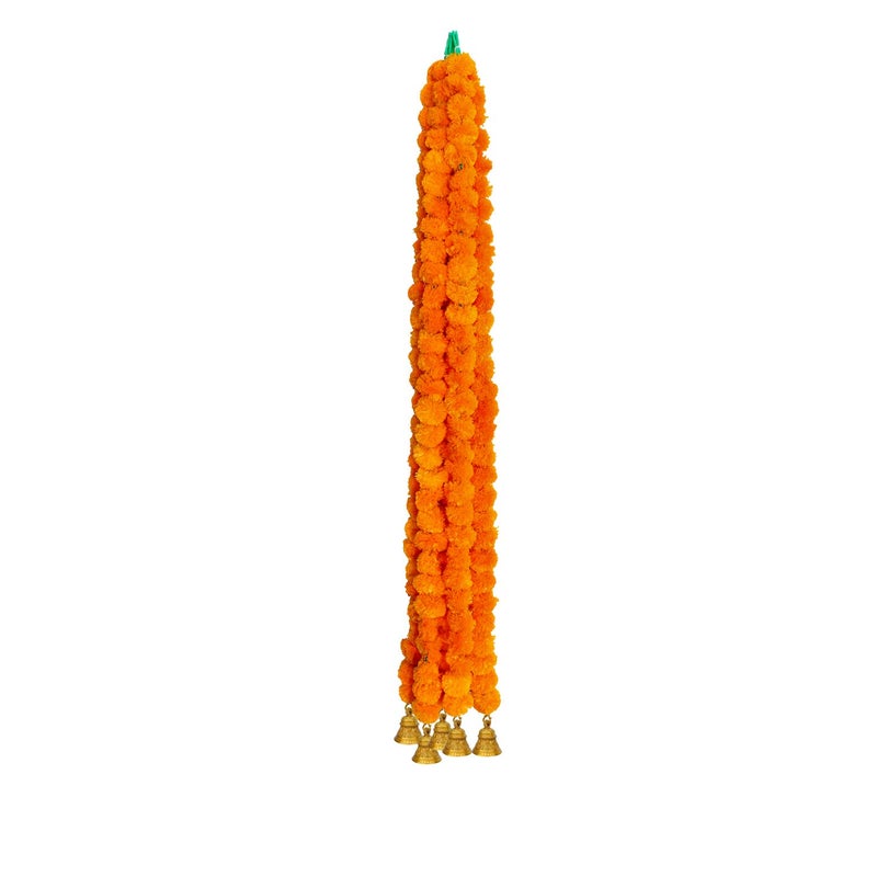 iHandikart iHandikart Artificial Garlands with Bell in The Bottom Used for Home Wedding Diwali Decoration Items Color Light Orange Pack of 5 HV31002B  - Image 3