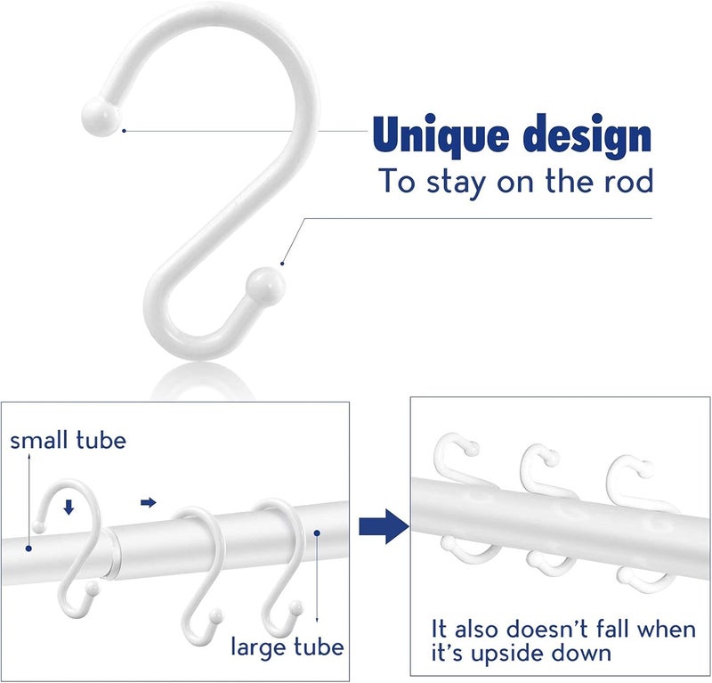 UNCONSIL خطافات ستارة الحمام المعدنية، مجموعة من 12 حلقة، خطافات على شكل حرف S مقاومة للصدأ لستائر الحمام وأدوات المطبخ والملابس والمناشف وغيرها (أبيض) - Image 3