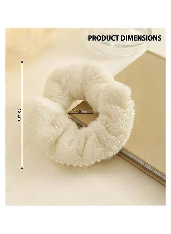 FICTIOUS Elegant Velvet & Pearl Hair Scrunchies - Thick Soft Elastic Bands for Ponytails - Stylish Accessories for Women & Girls (MULTICOLOR) (PACK OF 3) - Image 2