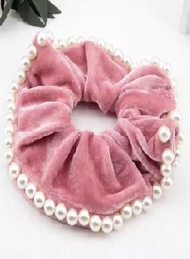 FICTIOUS Elegant Velvet & Pearl Hair Scrunchies - Thick Soft Elastic Bands for Ponytails - Stylish Accessories for Women & Girls (MULTICOLOR) (PACK OF 3) - Image 4