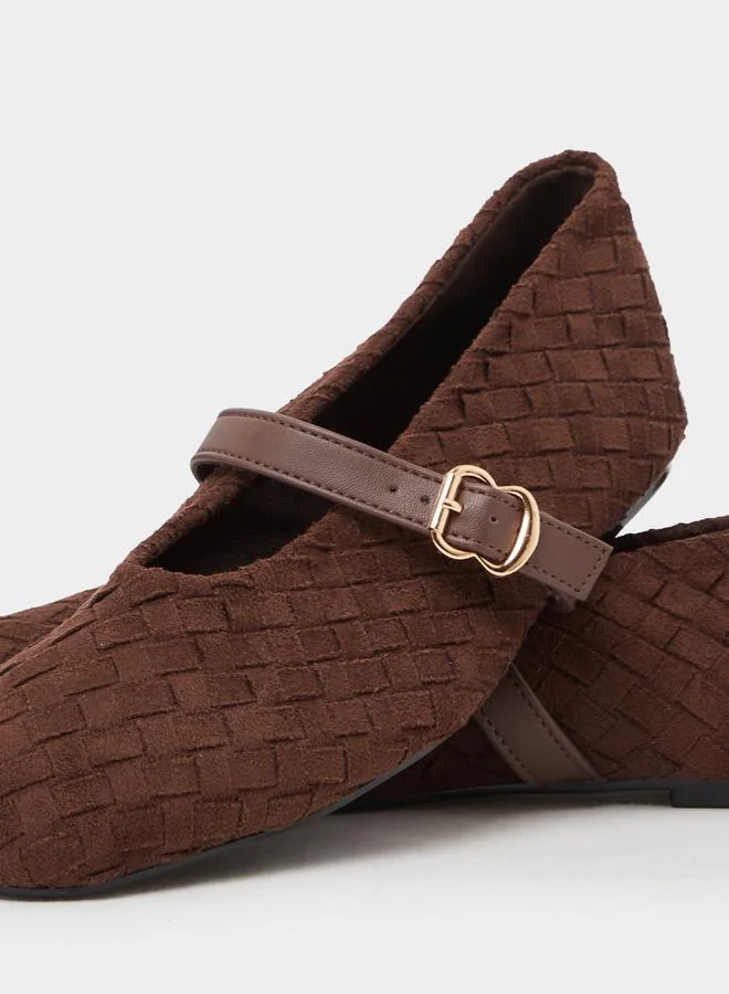 Styli  Brown Woven Mary Jane Ballerina Flats for Women | Best Price UAE