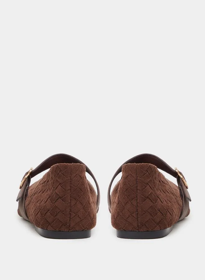 Styli  Brown Woven Mary Jane Ballerina Flats for Women | Best Price UAE