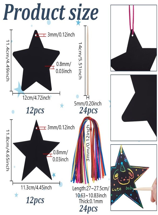 AHANDMAKER 96 Sets Star Rainbow Scratch Kit, Black Star Shaped Scratch Off Paper with Bamboo Tools and Hanging Ribbons for Home Decoration Party Favors Gift Making - Image 2