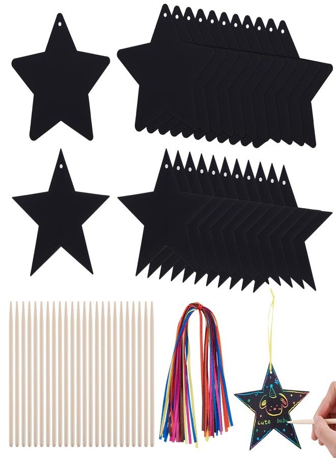 AHANDMAKER 96 Sets Star Rainbow Scratch Kit, Black Star Shaped Scratch Off Paper with Bamboo Tools and Hanging Ribbons for Home Decoration Party Favors Gift Making - Image 1