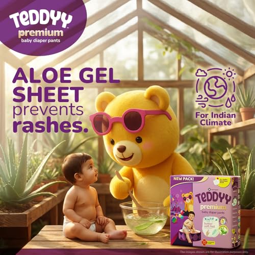 Teddyy Premium Baby Diaper L size, Pant Style | Large (9-14 kg), 32 Pants | Butter Soft Feel, Anti-Rash with Aloe Vera, 12 Hours Dryness Lock - Image 3
