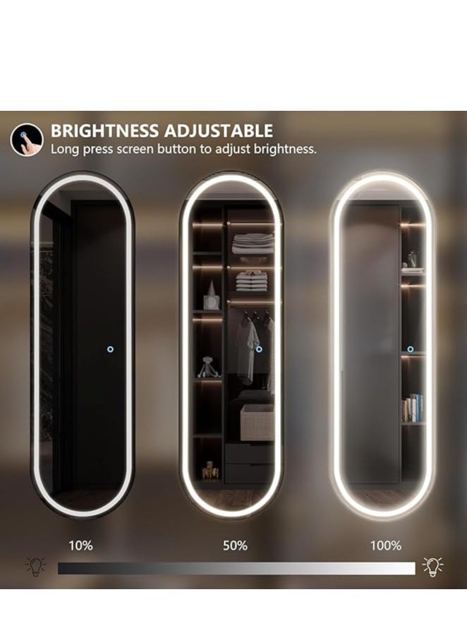 ليون هوم مرآة بيضاوية مضاءة بإضاءة LED كاملة الطول 160 × 60 سم، مرآة طويلة قائمة بذاتها مع إضاءة خافتة و3 ألوان، شكل بيضاوي مثبت على الحائط، تحكم ذكي باللمس - مرآة حديثة لكامل الجسم لغرفة النوم، وغرفة الملابس، والحمام، والصالون، والمتجر، وديكور المنزل، مرآة زينة، مثبتة على الأرض أو على الحائط، إضاءة أنيقة قابلة للتعديل للمكياج والعناية  - Image 4