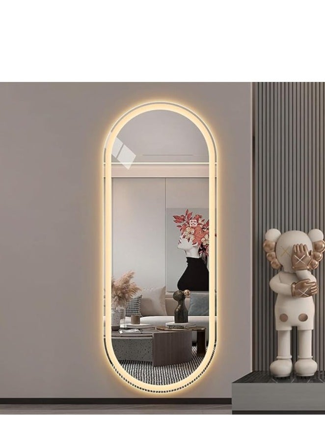 ليون هوم مرآة بيضاوية مضاءة بإضاءة LED كاملة الطول 160 × 60 سم، مرآة طويلة قائمة بذاتها مع إضاءة خافتة و3 ألوان، شكل بيضاوي مثبت على الحائط، تحكم ذكي باللمس - مرآة حديثة لكامل الجسم لغرفة النوم، وغرفة الملابس، والحمام، والصالون، والمتجر، وديكور المنزل، مرآة زينة، مثبتة على الأرض أو على الحائط، إضاءة أنيقة قابلة للتعديل للمكياج والعناية  - Image 2
