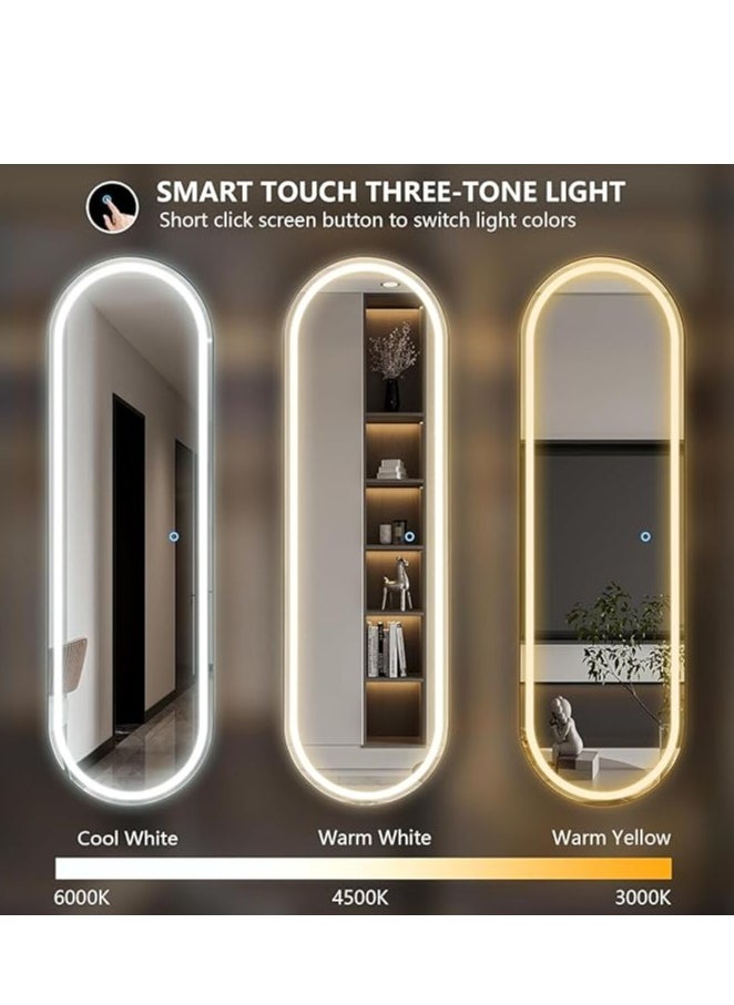 ليون هوم مرآة بيضاوية مضاءة بإضاءة LED كاملة الطول 160 × 60 سم، مرآة طويلة قائمة بذاتها مع إضاءة خافتة و3 ألوان، شكل بيضاوي مثبت على الحائط، تحكم ذكي باللمس - مرآة حديثة لكامل الجسم لغرفة النوم، وغرفة الملابس، والحمام، والصالون، والمتجر، وديكور المنزل، مرآة زينة، مثبتة على الأرض أو على الحائط، إضاءة أنيقة قابلة للتعديل للمكياج والعناية  - Image 5