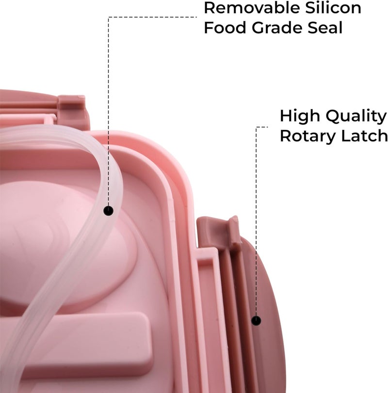 Cravista Stainless Steel Lunch Box for Kids, Adults – Leakproof Bento Lunch Box with Steel Cutlery | Insulated BPA Free Lunchbox with Partition, 1200ml Kids Bento Box for School, Office (Pink) - Image 4