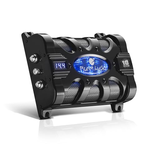 Planet Audio مكثف سيارة بلانيت أوديو PC10F - 10 فاراد، تخزين الطاقة، تعزيز الجهير من الستيريو، نغمات تحذيرية، مقياس جهد LED - Image 1