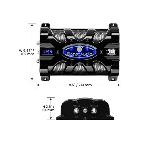 Planet Audio مكثف سيارة بلانيت أوديو PC10F - 10 فاراد، تخزين الطاقة، تعزيز الجهير من الستيريو، نغمات تحذيرية، مقياس جهد LED - Image 4