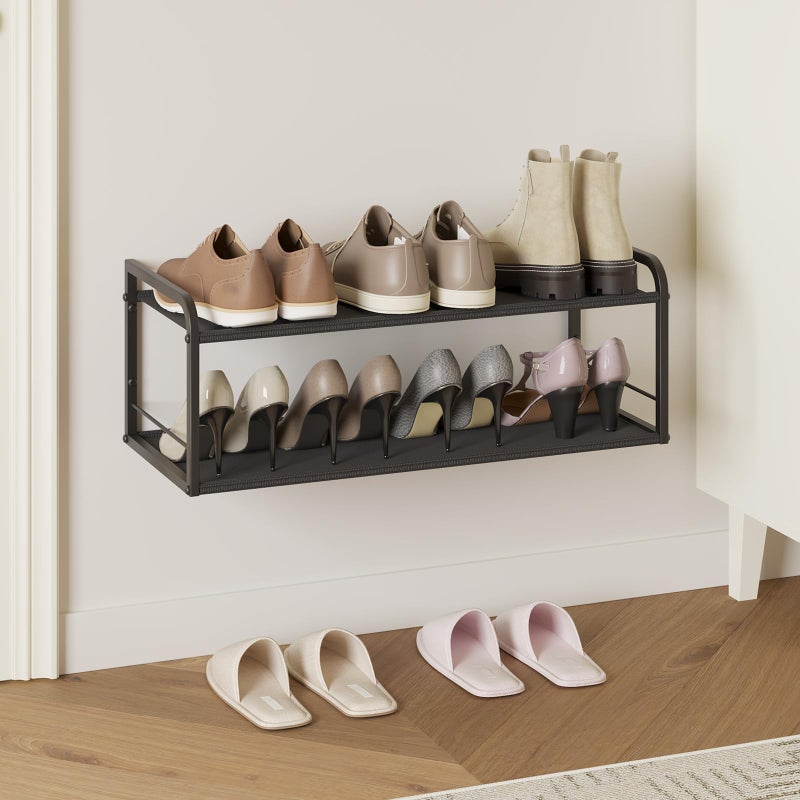 NANAGIFTREE Wall Mounted Shoe Rack, Carbon Steel Shoe Organizer with Removable Oxford Cloth, Non-Slip Space-Saving for Entryway Closet Bedroom, Black - Image 1