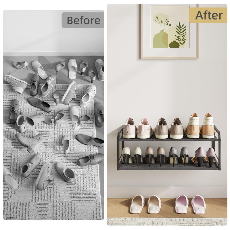 NANAGIFTREE Wall Mounted Shoe Rack, Carbon Steel Shoe Organizer with Removable Oxford Cloth, Non-Slip Space-Saving for Entryway Closet Bedroom, Black - Image 5