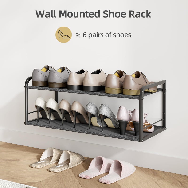 NANAGIFTREE Wall Mounted Shoe Rack, Carbon Steel Shoe Organizer with Removable Oxford Cloth, Non-Slip Space-Saving for Entryway Closet Bedroom, Black - Image 3