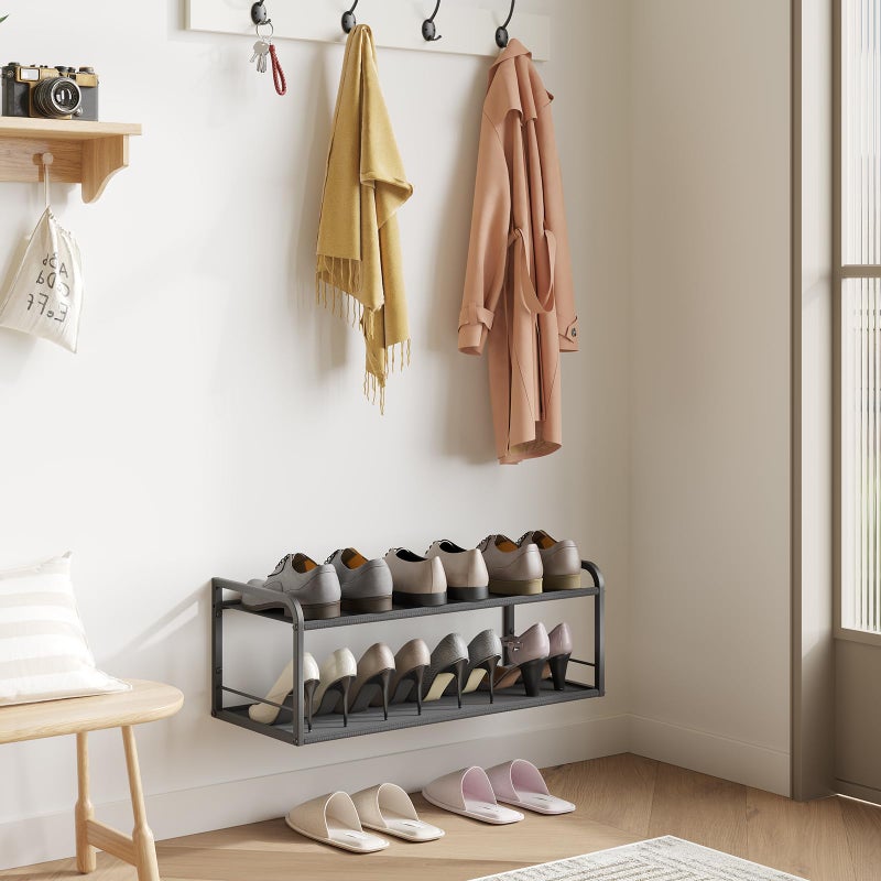 NANAGIFTREE Wall Mounted Shoe Rack, Carbon Steel Shoe Organizer with Removable Oxford Cloth, Non-Slip Space-Saving for Entryway Closet Bedroom, Black - Image 4