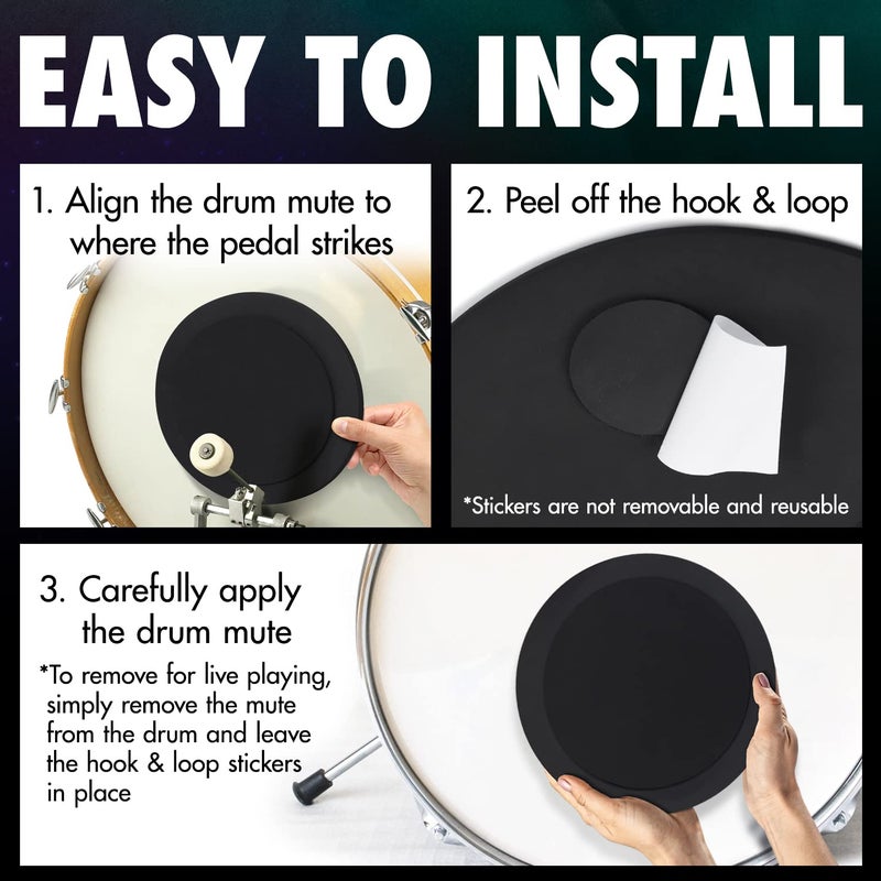 IMPRESA Kick Drum Mute Pads 2-Pack - 10-Inch Peel & Stick Hook & Loop Fasteners - Drum Silencer for Silent Practice & Dampening - Image 4