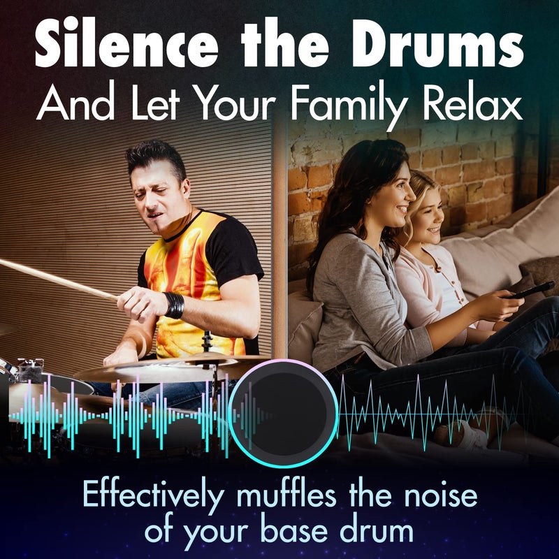 IMPRESA Kick Drum Mute Pads 2-Pack - 10-Inch Peel & Stick Hook & Loop Fasteners - Drum Silencer for Silent Practice & Dampening - Image 2