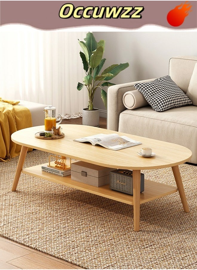 Occuwzz - Oval tea table 2 layers simple and easy to install home sofa tea table creative simple balcony small table suitable for home office living room - Image 1