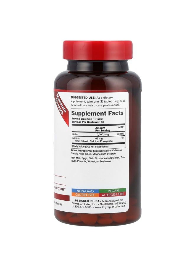 Olympian Labs Max Strength Biotin Vitamin B7 Supplement, 10,000mcg Tablets, Improve Hair, Skin & Nail Growth, 60 Vegan Tablets - Image 2