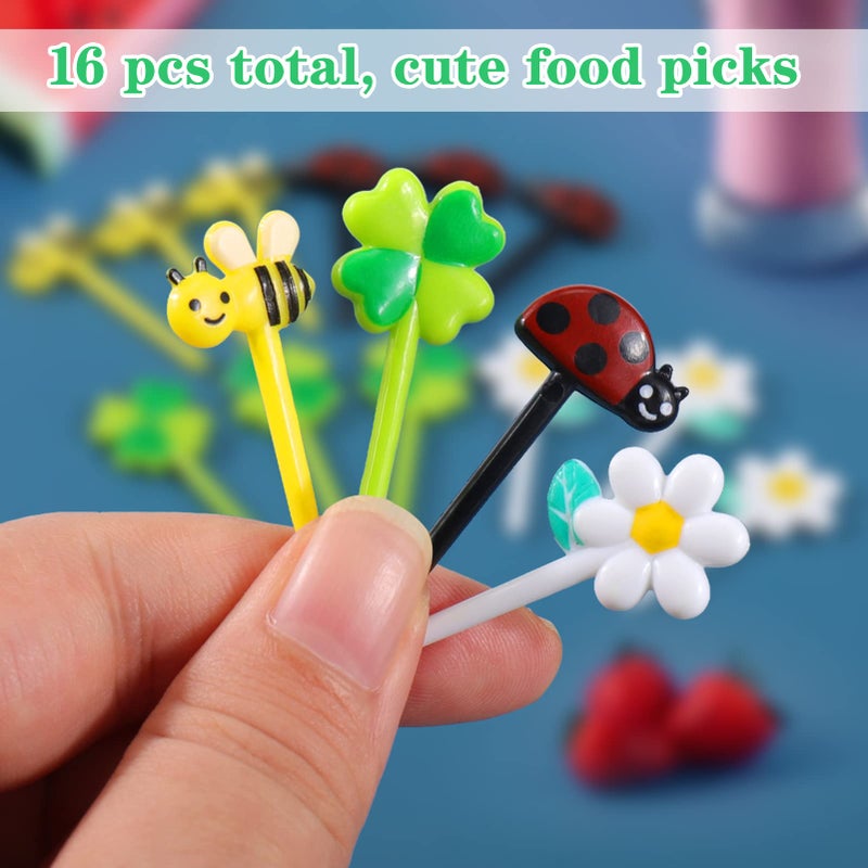 Aiersa Food Picks For Kids Bento Box  16Pcs Reusable Bees  Daisy  Four Leaf Clover  Ladybug Food Fruit Picks  Lunch Bento Box Accessories For Kids - Image 3