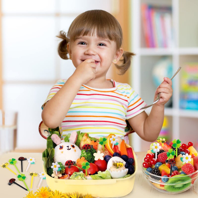 Aiersa Food Picks For Kids Bento Box  16Pcs Reusable Bees  Daisy  Four Leaf Clover  Ladybug Food Fruit Picks  Lunch Bento Box Accessories For Kids - Image 5