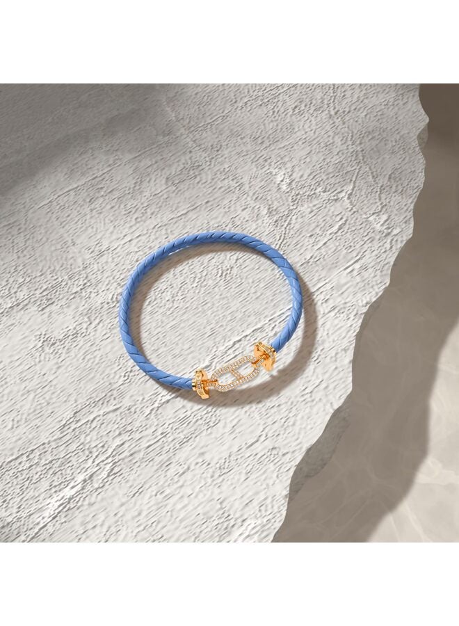 LAMAY Unisex Genuine Leather Braided 17cm Blue Bracelet with Cubic Zirconia - Image 2