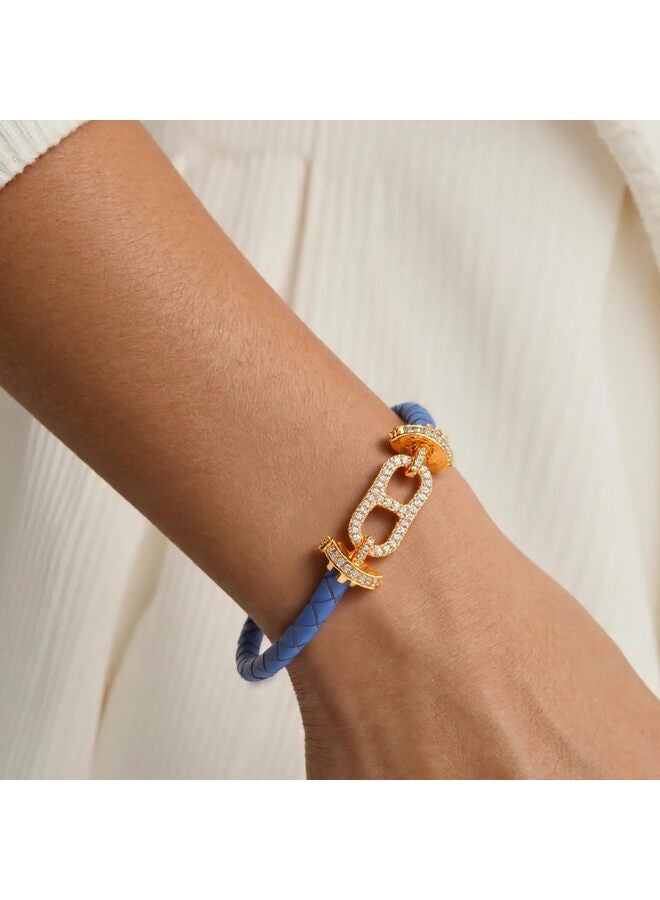 LAMAY Unisex Genuine Leather Braided 17cm Blue Bracelet with Cubic Zirconia - Image 4