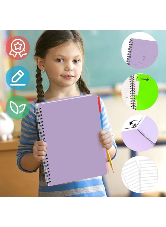 Koogel Hardcover Spiral Notebook with Tabs, 8.5x11inch College Ruled Journals with Deviders Subject Project Spiral Notebook Perforated Edges for School Office, Purple - Image 3