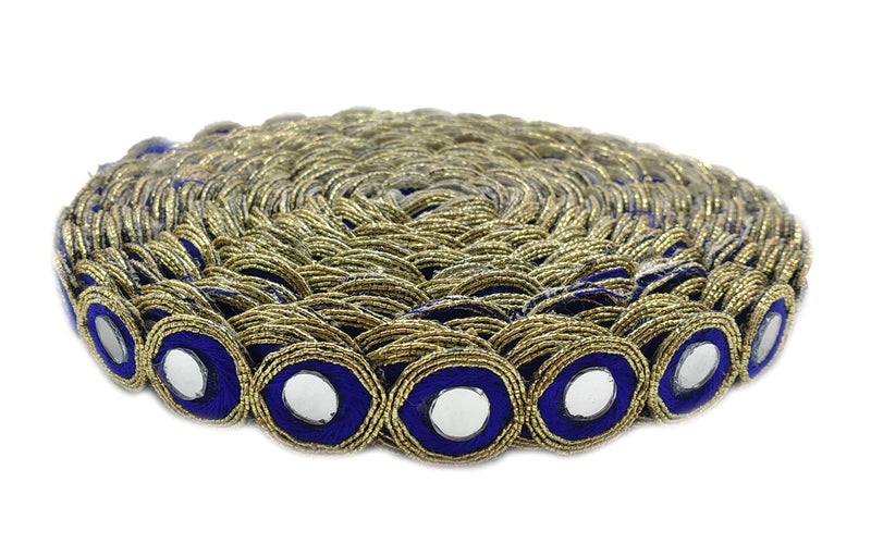 Round Shiny Mirror Lace 9 Mtr  98 Yards Border for Dresses Sarees Suits Blouses Dupattas Bags Art  Craft  Blue