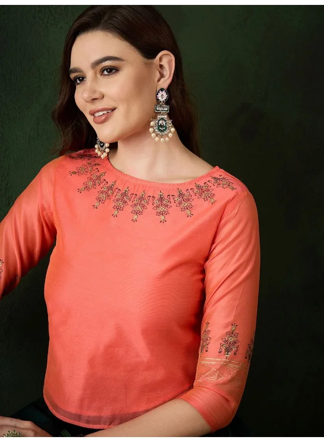 أيه كيه إس Peach & Green Gold Block printed Lehenga Choli