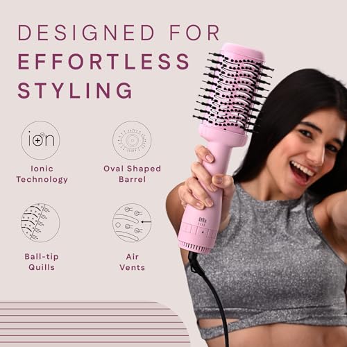 Winston Hot Air Brush for Hair 1200W – 2 in 1 Blow Dryer Brush & Hair Volumizer Brush for Women | Salon Style Blow Dry Brush for Smooth, Frizz-Free Volume | Charcoal Bristles (Pink, 1 Year Warranty) - Image 5