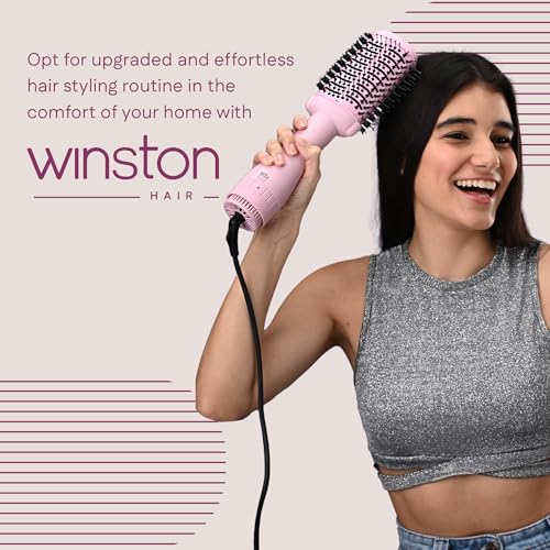 Winston Hot Air Brush for Hair 1200W – 2 in 1 Blow Dryer Brush & Hair Volumizer Brush for Women | Salon Style Blow Dry Brush for Smooth, Frizz-Free Volume | Charcoal Bristles (Pink, 1 Year Warranty) - Image 2