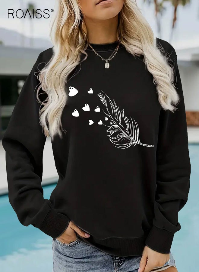 رويس سويت شيرت نسائي بمقاس كبير مطبوع عليه حروف، مقاس كبير، مريح، نسيج رمادي فاتح، بلوفر ناعم برقبة دائرية، قابل للتهوية ومريح للخريف والشتاء - Image 1