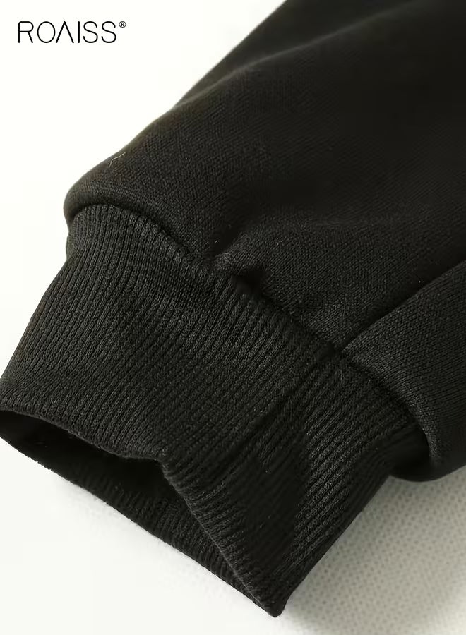 رويس سويت شيرت نسائي بمقاس كبير مطبوع عليه حروف، مقاس كبير، مريح، نسيج رمادي فاتح، بلوفر ناعم برقبة دائرية، قابل للتهوية ومريح للخريف والشتاء - Image 5