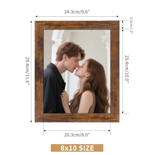 PETAFLOP 8x10 Picture Frame Set of 7 in Multi Color, Distressed Rustic Wooden Frame with HD PS for Wall and Tabletop Display - Image 2