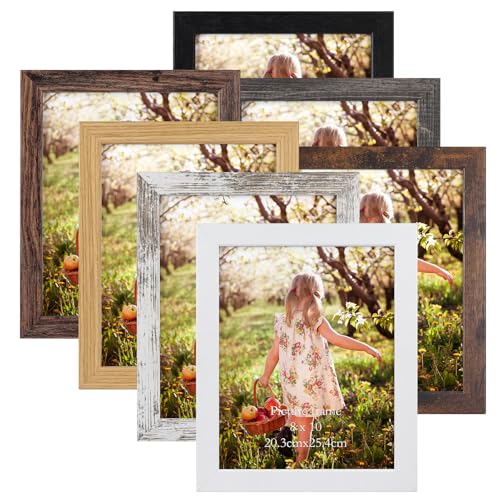 PETAFLOP 8x10 Picture Frame Set of 7 in Multi Color, Distressed Rustic Wooden Frame with HD PS for Wall and Tabletop Display - Image 1