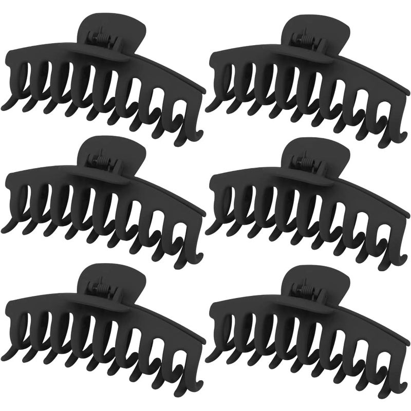 WHAVEL 6PCS Matte Plastic Large Black Hair Claw Clips For Thick Hair Jaw Clips Nonslip Ponytail Holder Hair Clip Clamps Teeth for Women and Girls