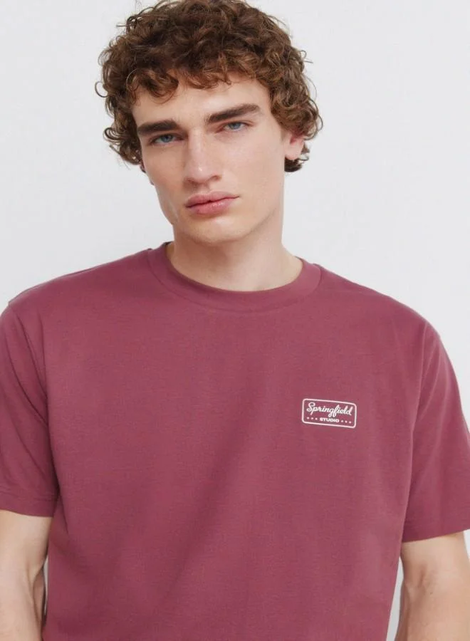 Springfield Cotton loose fit ribbed neck Springfield logo print on chest and back short-sleeved T-shirt