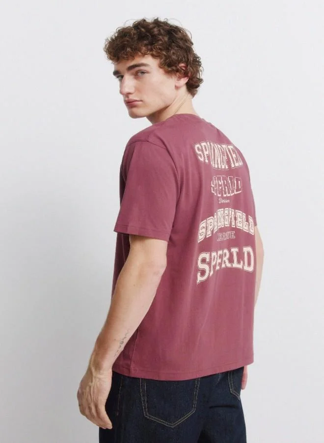 Springfield  Cotton loose fit ribbed neck Springfield logo print on chest and back short-sleeved T-shirt for Men | Best Price UAE