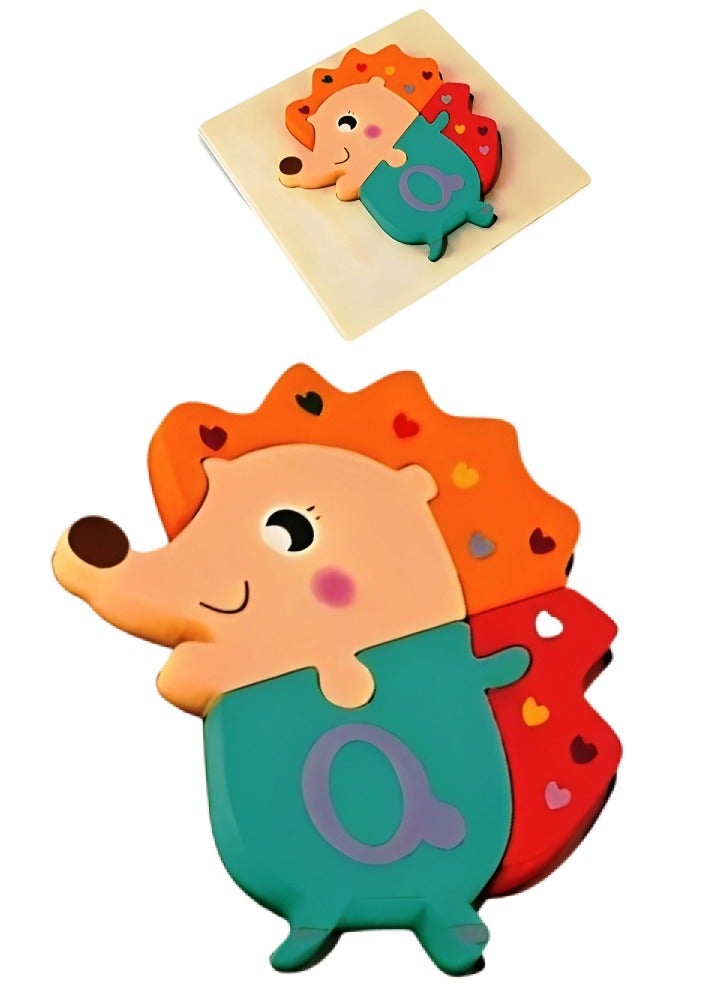 Wooden 3D Jigsaw Puzzle Hedgehog Small Shape for Toddlers, Teacher Parents Early Learning Support Tools, Attractive Colors and Patterns, Montessori Motor and Sensory Skills Develop Toys, Ideal Gift - Image 1