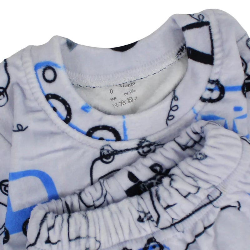 طقم حرارية للاولاد قماش مخمل شيريز – رمادي بطبعة سيارات - Image 3